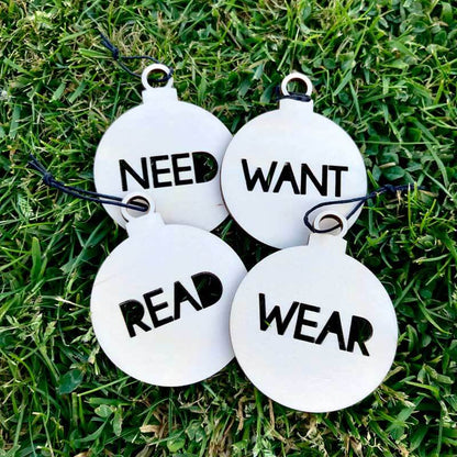 Cut Out Want, Need, Wear, Read, Present Tags